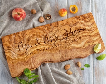 Custom Charcuterie Board Personalized Wedding Gift Rustic Gift Wood Anniversary Present for Couple Anniversary Engagement Live Edge Board