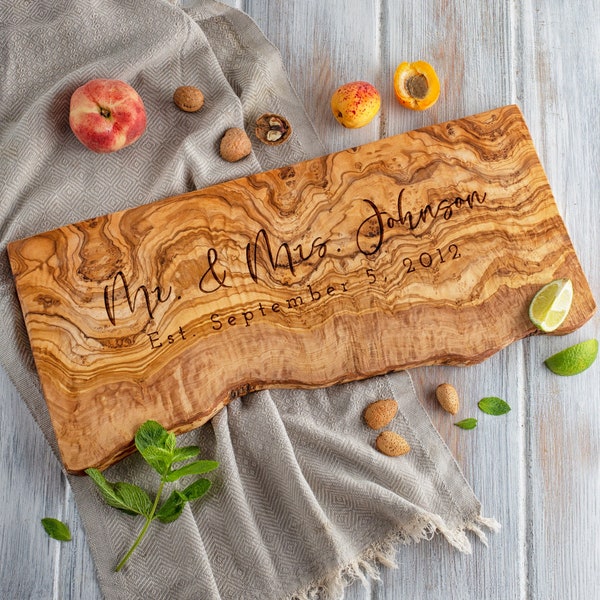Custom Charcuterie Board Personalized Wedding Gift Rustic Gift Wood Anniversary Present for Couple Anniversary Engagement Live Edge Board