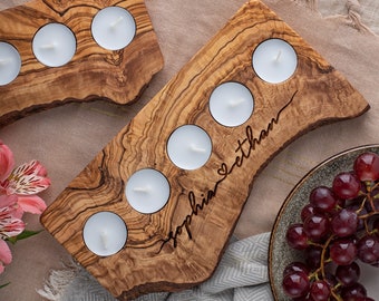 Wooden Candle Holder Engraved Rustic Tealight Candle Holder Personalized Wedding Table Decor Wood Candle Holders with Live Edge