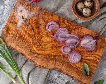 Olive Wood Cutting Board, Charcuterie Board Live Edge, Live Edge Board, Rustic Cheese Board, Wooden Cutting Board, Serving Board Wood