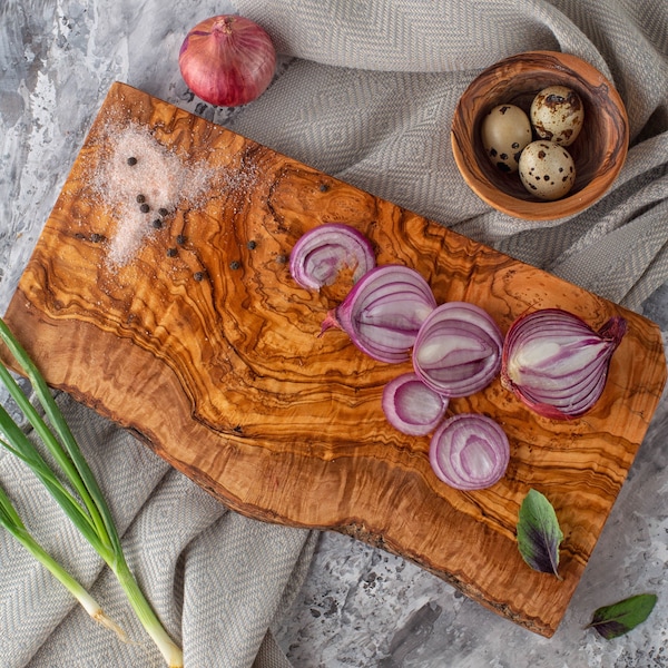 Olive Wood Cutting Board, Charcuterie Board Live Edge, Live Edge Board, Rustic Cheese Board, Wooden Cutting Board, Serving Board Wood