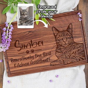 Custom Engraved Cat Photo Cutting Board Personalized Cat Portrait Dog Lover Gift Dog Mom Gift Dog Cutting Board Pet Photo Engraved