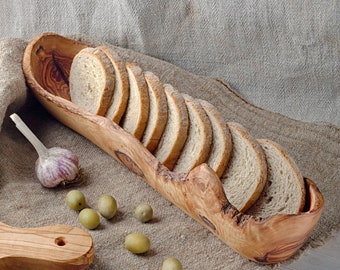 Decorative Bowl, Dough Bowl, Serving Bowl, Olive Wood Live Edge Bowl, Centerpiece for Table Decor, Long Bowl, Baguette Bowl, Bread Bowl