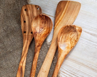 4 PC OLIVE-WOOD UTENSIL COOKING SET - DEAR DACY