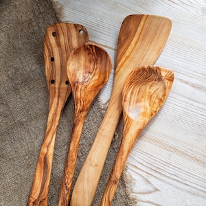 Olive Wood Utensil Set, Personalized Utensils, Engraved Olive Wood Utensil Set, Personalized Utensils, Engraved