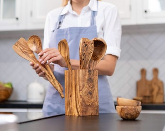 Personalized Wooden Utensil Holder, Custom Utensil Holder, Kitchen Utensils Holder for Countertop, Spoon Holder, Crock for Kitchen Storage