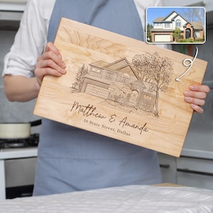 Our New Home Gift Realtor Gifts Custom Engraved Photo on Cutting Board Our First Home Personalized New Home Gift House Portrait Closing Gift