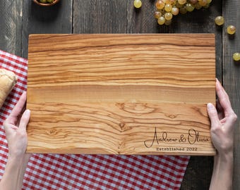 Personalized Cutting Board, Olive Wood Charcuterie Board, Personalized Wedding Gift, Anniversary Gift, Engraved Couple Gift, Serving Board