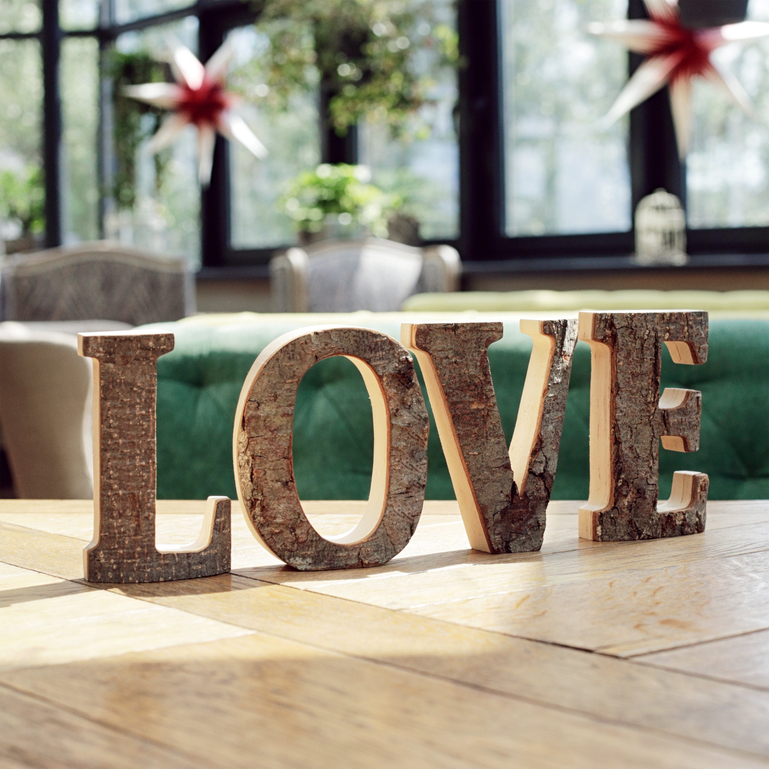 Flexzion Rustic Wooden Block Love Sign, Cutout Letters Weathered Wood, Freestanding Alphabets for Decoration, Multicolored