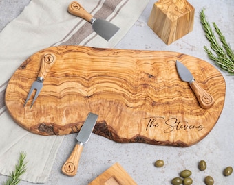 Live Edge Board Charcuterie Board with 4 Cheese Knives & Magnetic Stand Personalized Wedding Gift for Couple 5th Anniversary Gift