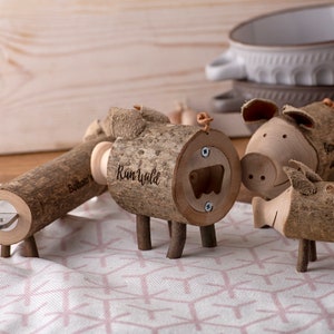 Cute Bottle Opener Piggy, Wood Bottle Opener, Pig Figurine, Pig Lover, Pig Gift, Pig Decor, Cabin Decor, Lodge Decor,