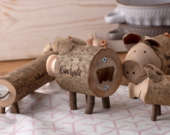 Cute Bottle Opener Piggy, Wood Bottle Opener, Pig Figurine, Pig Lover, Pig Gift, Pig Decor, Cabin Decor, Lodge Decor,