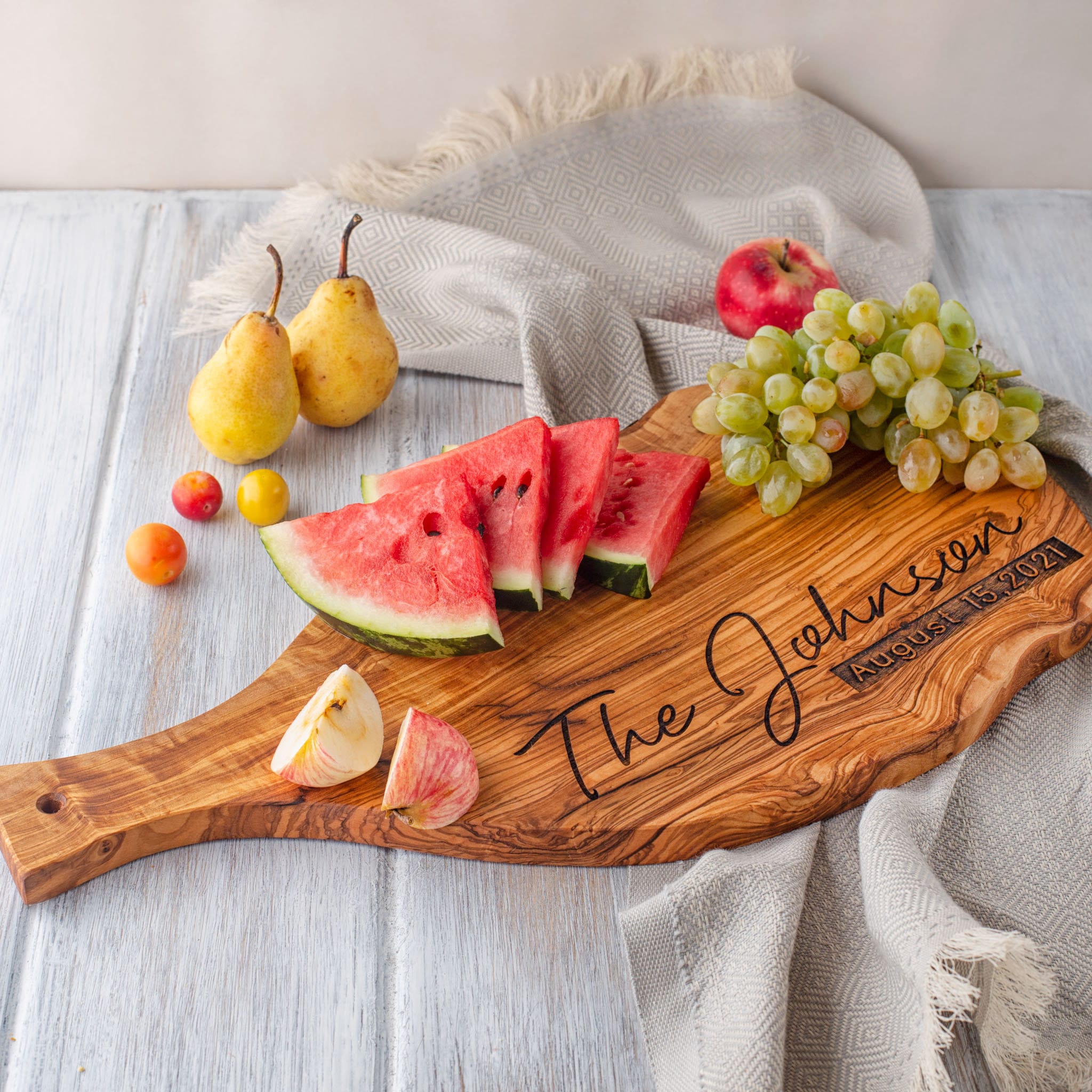 Live Edge Charcuterie Board  Olive Wood Cutting Board with Monogram