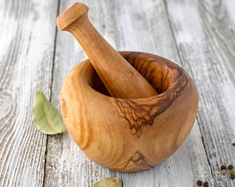 Wood Mortar and Pestle Set, Wooden Herb Grinder, Spice Grinder, Small Crusher, Rustic Kitchen Decor, Cooking Kitchen Gift, Farmhouse Decor