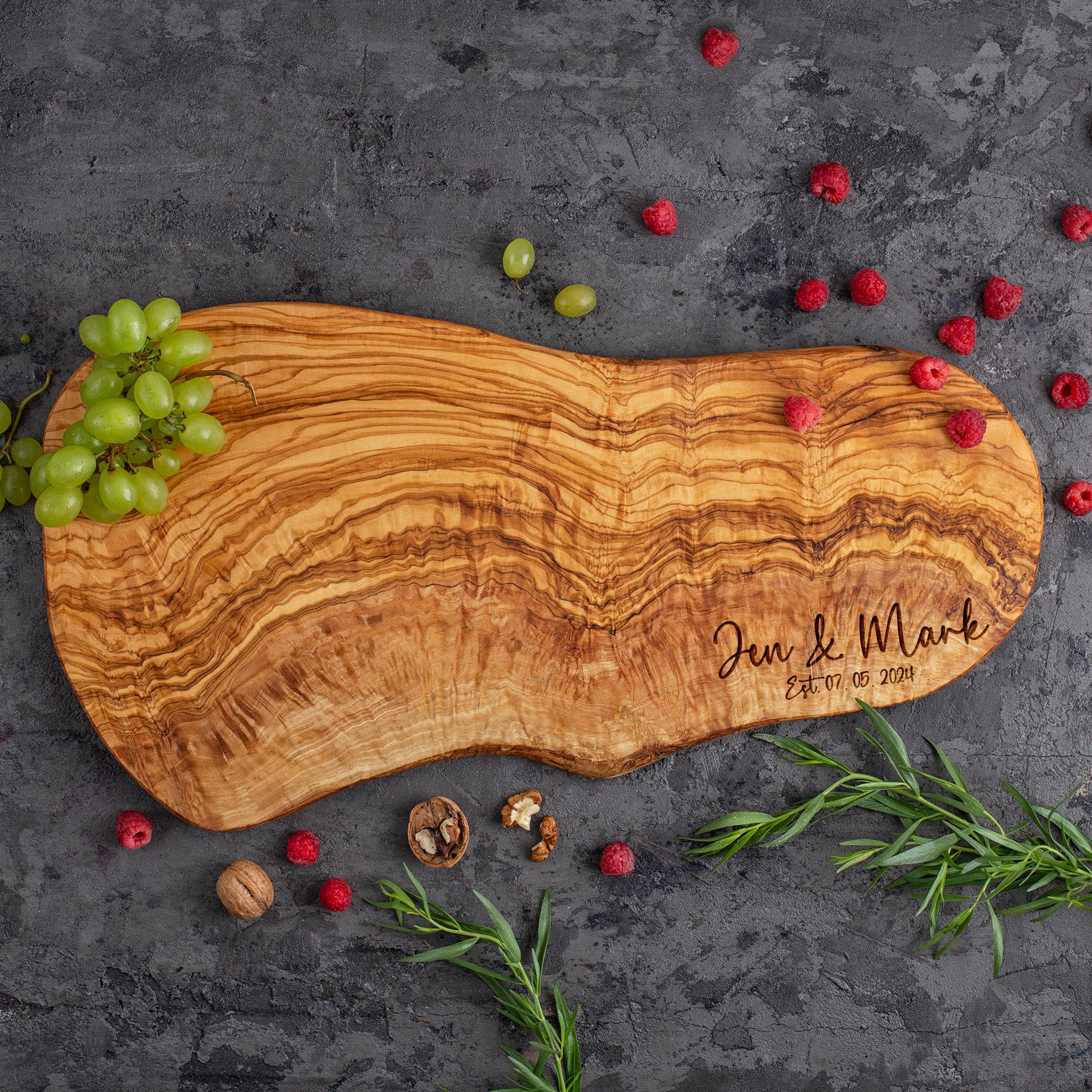 Personalized Live Edge Cutting Board Live Edge Charcuterie Board Rustic Cheese Board Engraved Wedding Gift for Couple Wood Anniversary