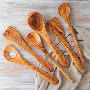 Olive Wood Utensil Set, Personalized Utensils, Engraved Utensils for Cooking & Kitchen, Engraved Spoon,  Spatula Set, Cooking Utensils