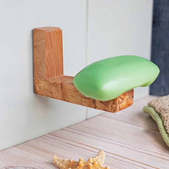 Wooden Soap Holder, Self-adhesive Magnetic Wood Bar Soap Dish