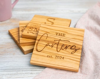 Personalized Coasters Set, Wooden Coasters Engraved, Custom Coasters, Personalized Housewarming Gift, Rustic Cabin Decor