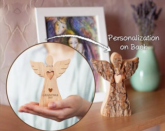 Houten engelenbeeldje, rustiek engelstandbeeld, herdenkingscadeau, houten engeldecor, religieus cadeau, engel cadeau, in liefdevolle herinnering, christelijk cadeau