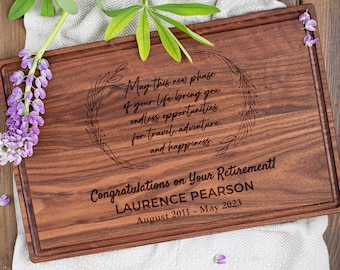 Retirement Gift Personalized Cutting Board Custom Retirement Gift for Her and Him Engraved Charcuterie Board for Retiree Milestone Gift