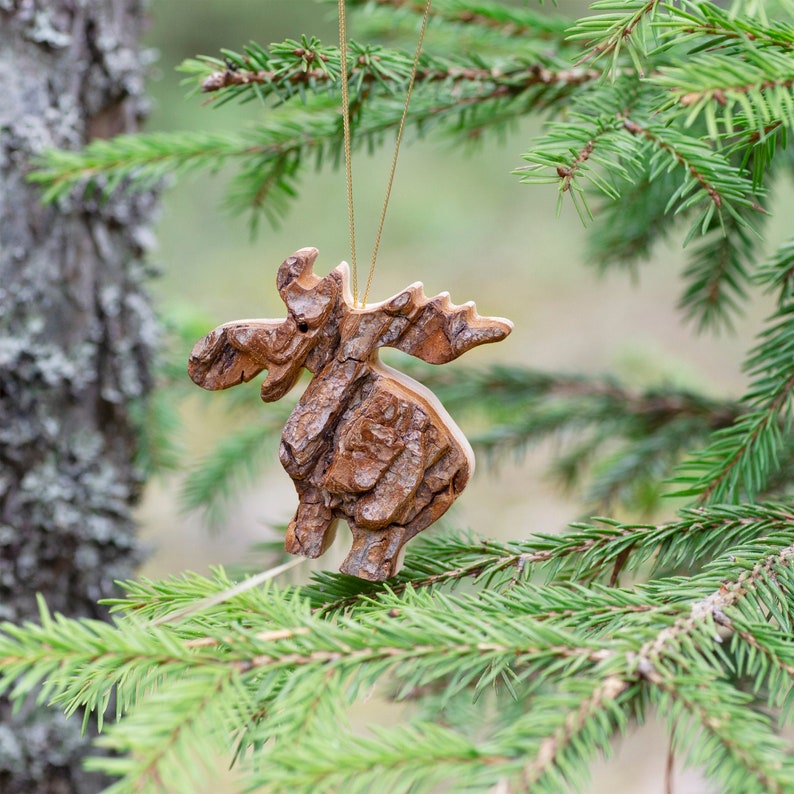 Wooden Christmas Moose Ornaments, Rustic Tree Ornaments, Elk Ornament, Christmas Tree Ornaments, Wildlife Ornament, Animal Ornaments image 1