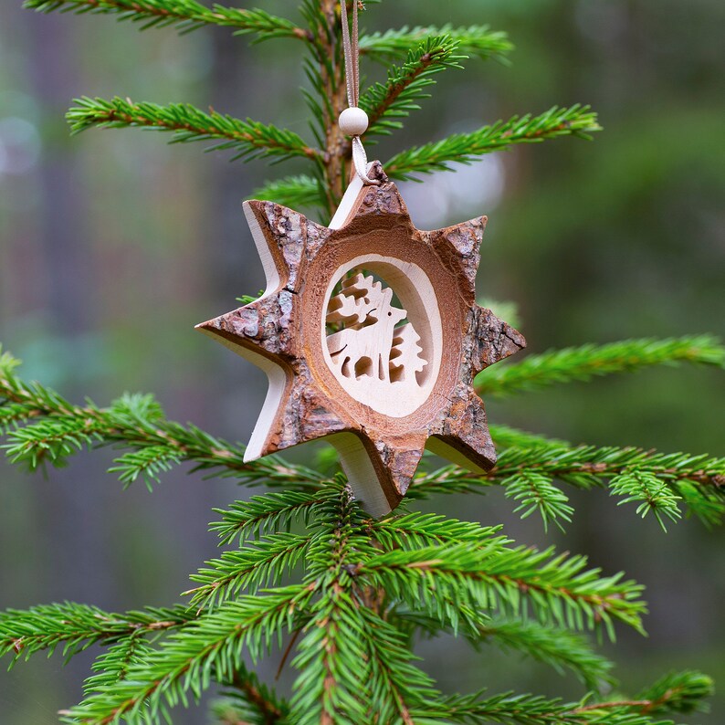 Wood Christmas Ornaments, Rustic Holiday Decor, Rustic Christmas Decorations, Deer Ornament, Christmas Tree Ornaments, Wildlife Ornaments image 1