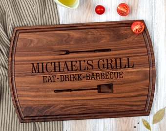 Meat Carving Board BBQ Grilling Gift for Dad Cutting Board Personalized Fathers Day Gift Barbeque Gift for Him Wooden Board Drip Edge