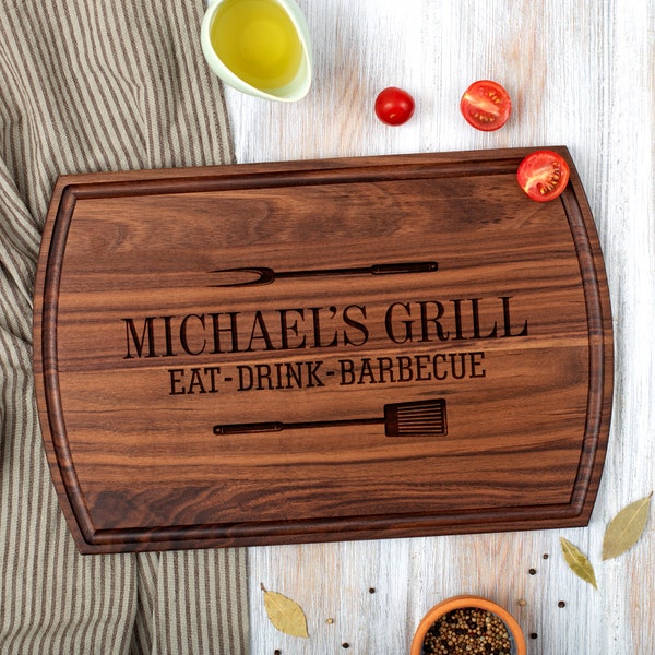 Meat Carving Board BBQ Grilling Gift for Dad Cutting Board Personalized Fathers Day Gift Barbeque Gift for Him Wooden Board Drip Edge