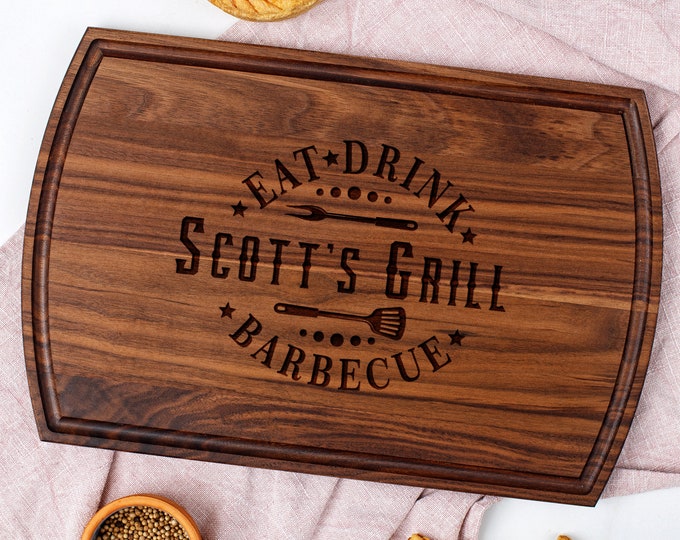 Wooden Cutting board with Juice Groove Grill Gift Board for Griller BBQ Grilling Tools for Husband Barbecue Gift Custom Cutting Board