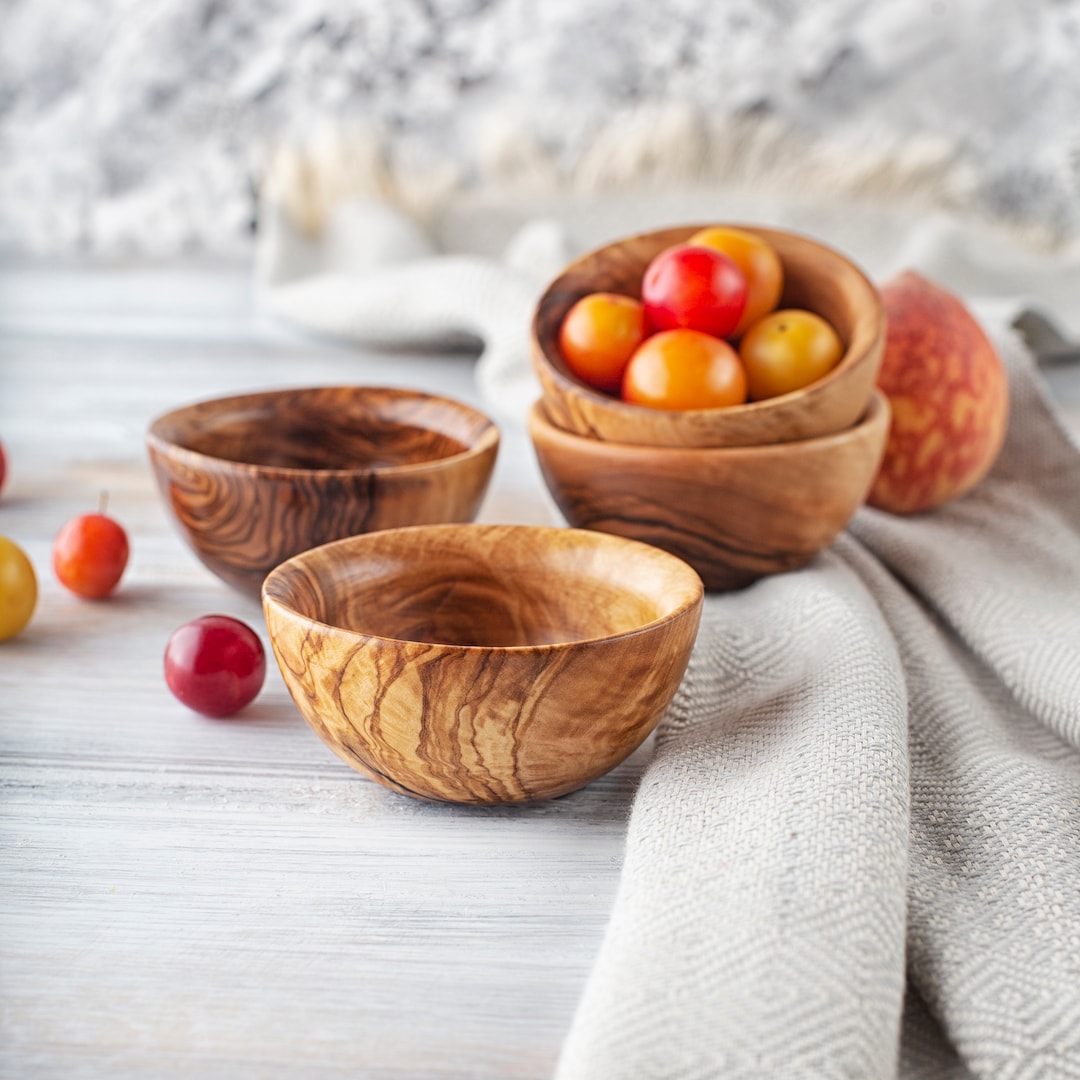 Small Olive Wood Bowls, Decorative Wooden Bowls for Snack, Candy, and
