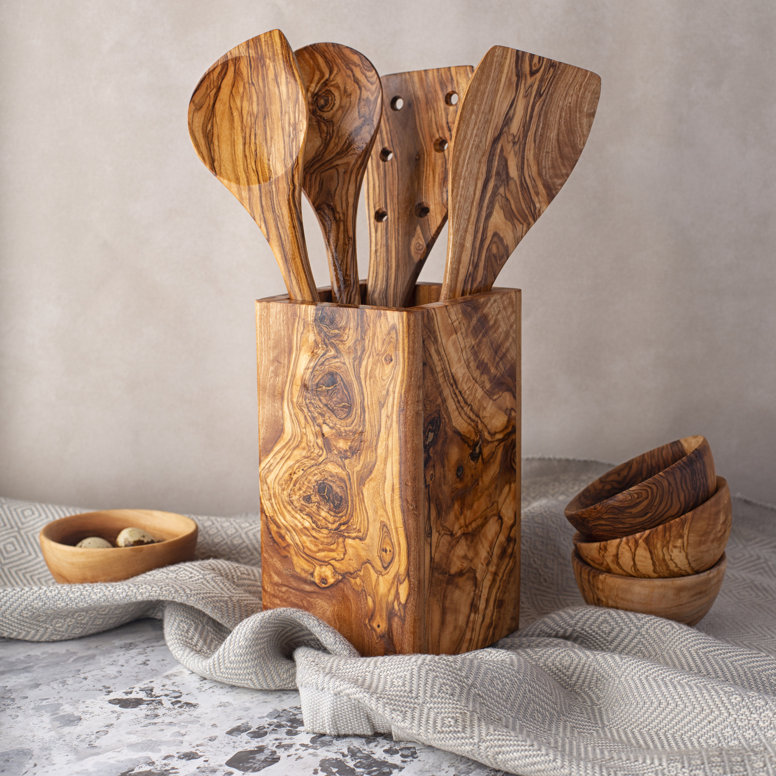 Olive Wood Utensils Wooden Cooking 100% Natural Hand Carved 5 Pcs