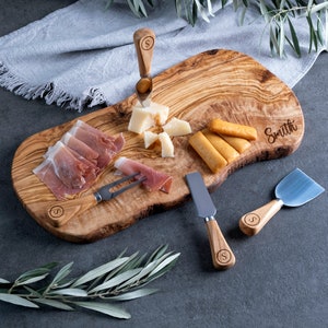 Live Edge Charcuterie Board Personalized Rustic Cheese Board Custom Olive Wood Board Live Edge Board 5th Anniversary Gift Wedding Gift image 2