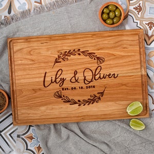 Custom Cutting Board Personalized Wedding Gift for Couple Engraved Charcuterie Board Couple Gift Anniversary Wood Gift Closing Gift image 1