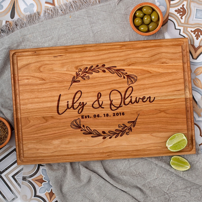 Custom Cutting Board Personalized Wedding Gift for Couple Engraved Charcuterie Board Couple Gift Anniversary Wood Gift Closing Gift image 1