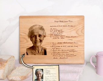Handwritten Recipe Gift Personalized Board with Photo for Grandma Recipe Cutting Board Engraved Family Recipe Grandma Keepsake Handwriting