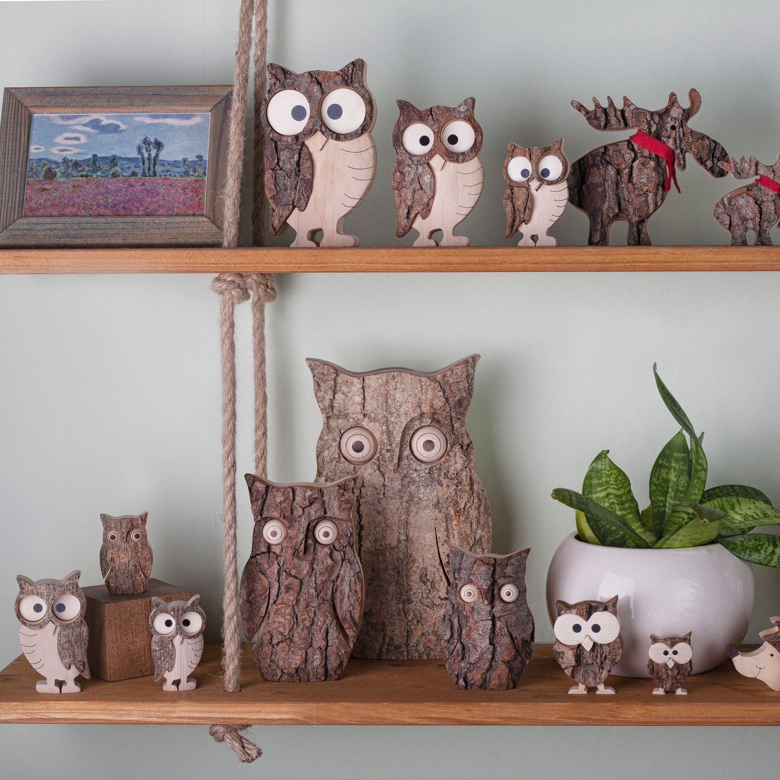 Wooden Owl Figurines Bird Figurines Wood Owl Decorations Etsy