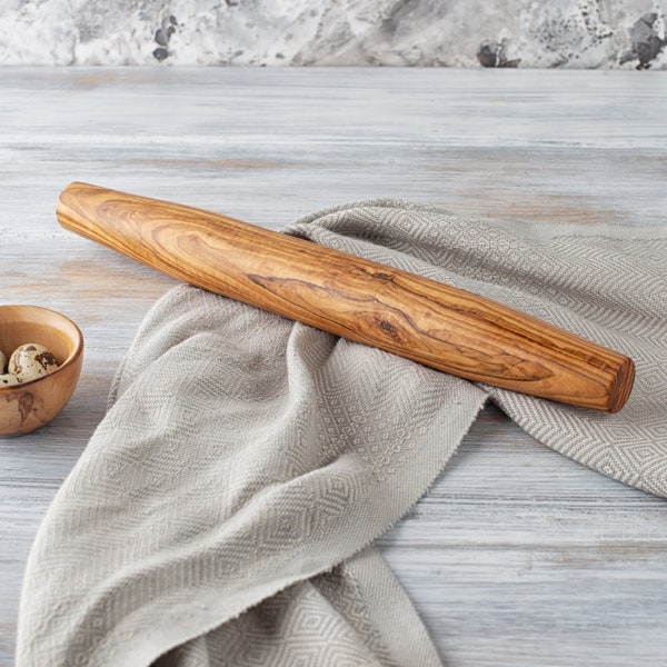 Olive Wood Rolling Pin – French, Small Wooden Rolling Pin, Wooden Bread Roller Pin for Baking, Dough, Pastry