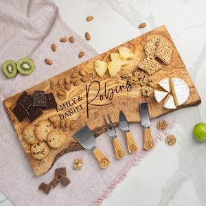 Custom Cutting Board Personalized Charcuterie Board, Olive Wood Cheese Board, Personalized Wedding Gift for Couple, 5th Anniversary Gift