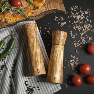 Wood Salt And Pepper Shakers Personalized Wooden Salt And Pepper Mills Olive Wood Pepper Salt  Engraved Cooking Kitchen Gift Salt Shaker