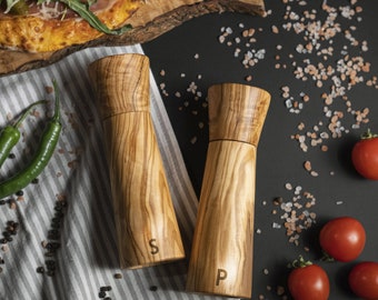 Wood Salt And Pepper Shakers Personalized Wooden Salt And Pepper Mills Olive Wood Pepper Salt  Engraved Cooking Kitchen Gift Salt Shaker