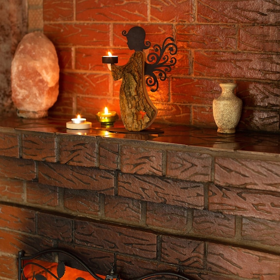 Guardian Angel Candle Holder Wood Angel Figurine Wooden Etsy