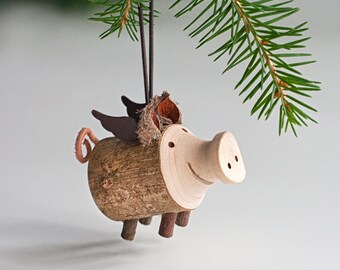Flying Pig Figurine, Flying Piggy, Pig Decor, Funny Car Charm, Pig Lover, Pig with Wings, Pig Gift, Flying Pig Ornament, Cute Tree Ornament