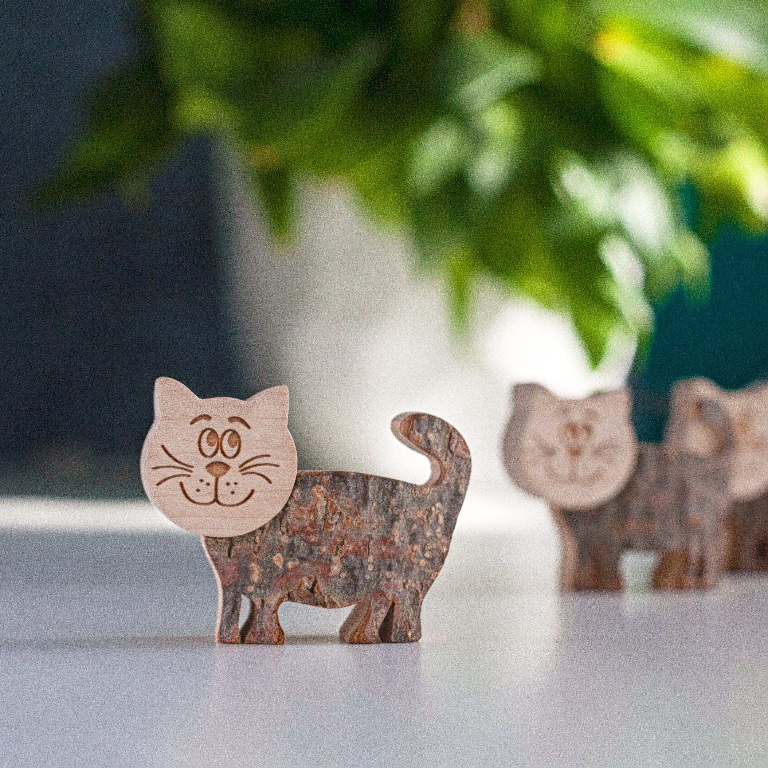 Wooden Cat Figurine Small Animal Figurine Kitty Statue Etsy