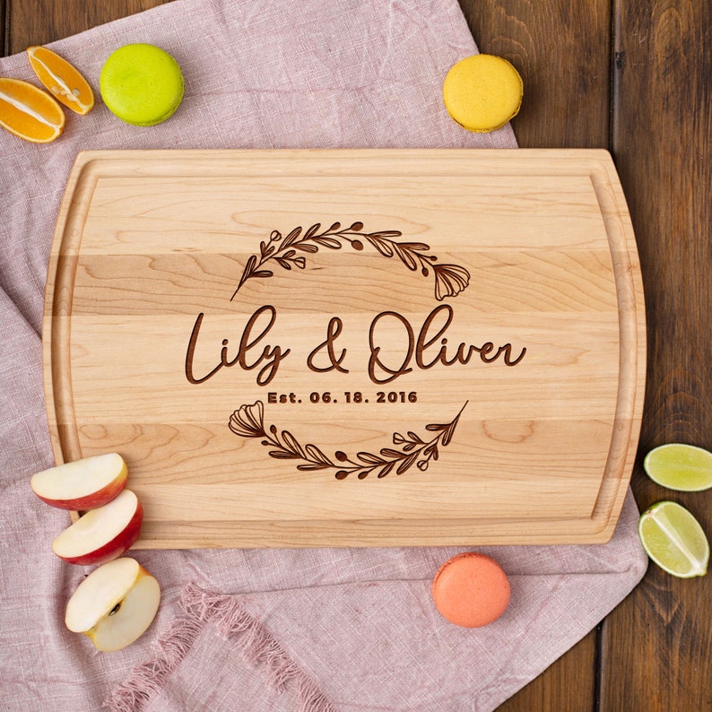 Custom Cutting Board Personalized Wedding Gift for Couple Engraved Charcuterie Board Couple Gift Anniversary Wood Gift Closing Gift image 2