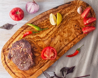 Wood Cutting Board with Juice Groove, Steak Meat Board, Gift for Man, Barbeque Board, Olive Wood Board, BBQ Grilling Tools, Gift for Him