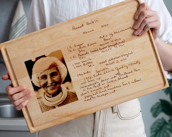 Handwritten Recipe Gift Personalized Board with Photo for Grandma Recipe Cutting Board Engraved Family Recipe Grandma Keepsake Handwriting