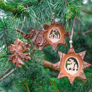 Wood Christmas Ornaments, Rustic Holiday Decor, Rustic Christmas Decorations, Deer Ornament, Christmas Tree Ornaments, Wildlife Ornaments image 6