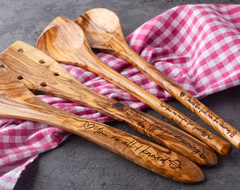 Personalized Wooden Kitchen Utensils – Set of 4, Engraved Utensils, Custom Housewarming, Personalized Gift for Women, Cooking Kitchen Gift