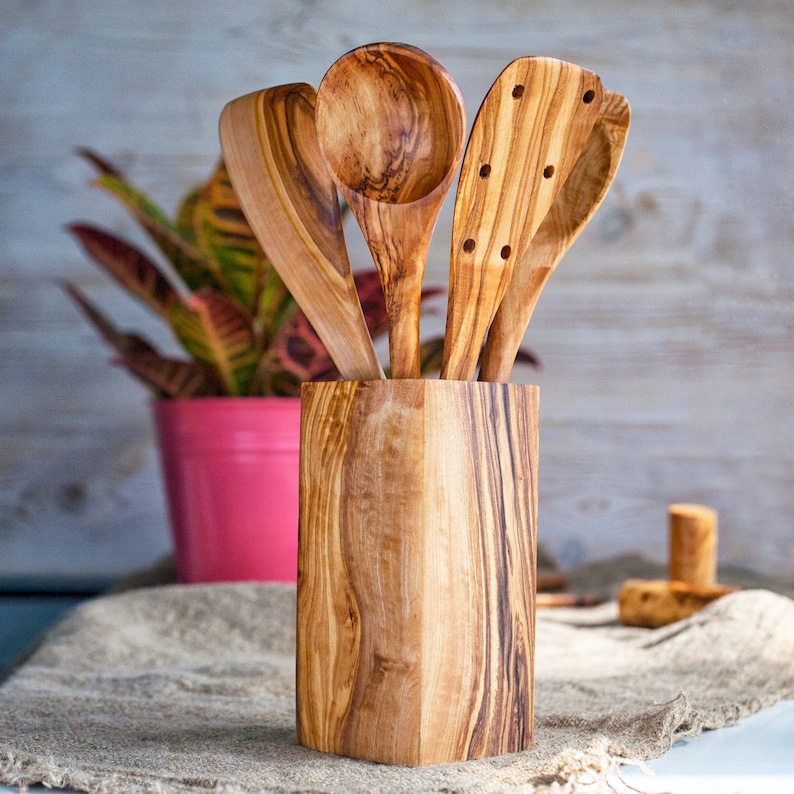 Olive Wood Utensil Set 4pc, Wooden Utensils for Cooking, Kitchen Utensils Set, Spatula and Spoon Set, Wood Utensils, Cooking Utensils,