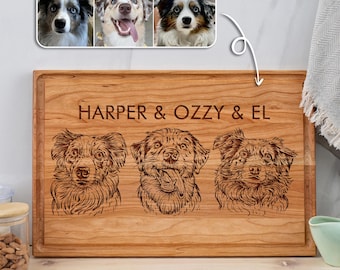 Custom Pet Portrait Gift Dog Lover Gift Personalized Cutting Board Dog Photo Engraved on Wood Custom Pet Art Dog Mom Gift Pet Photo